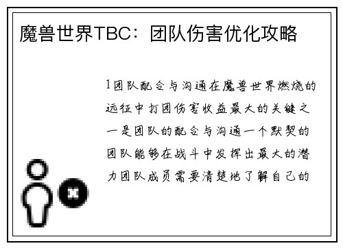 魔兽世界TBC：团队伤害优化攻略